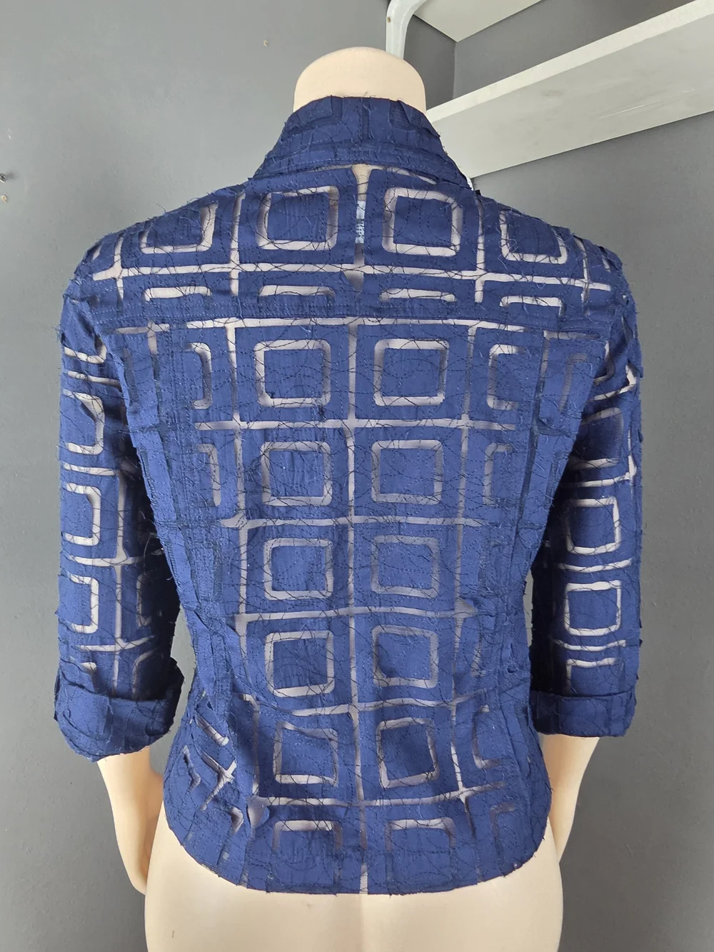 Ruby Rd. Navy Sheer Textured Button-Front Jacket - Picture 4 of 8